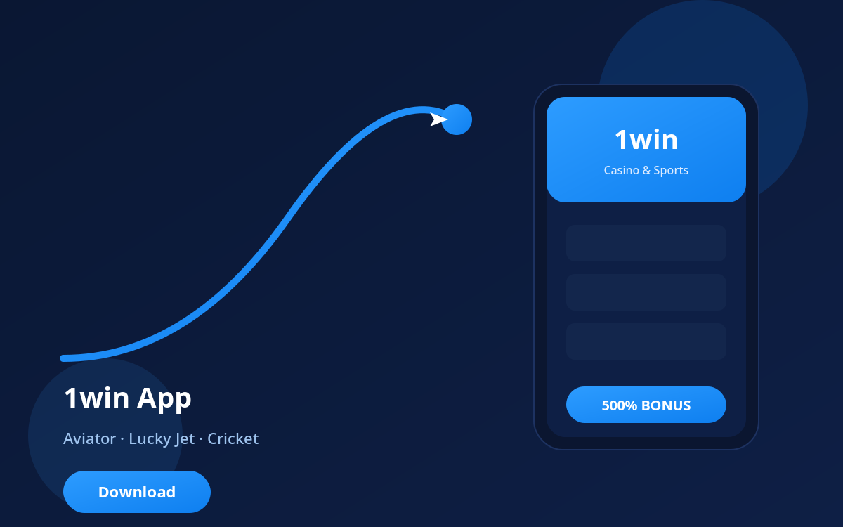 1win casino app for India showing Aviator, the welcome bonus and the download button