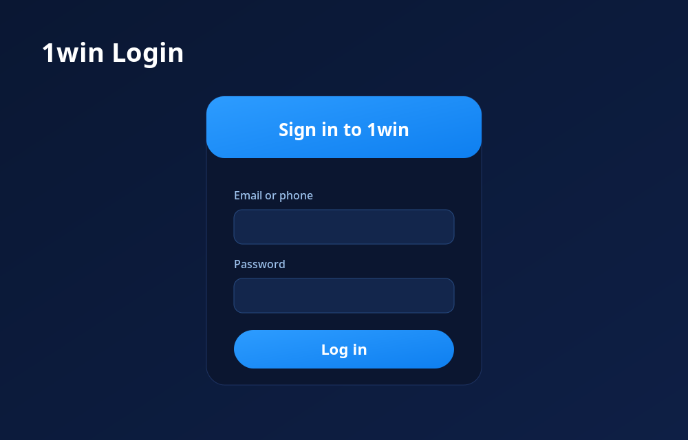1win login screen with email or phone and password fields for signing in to your account